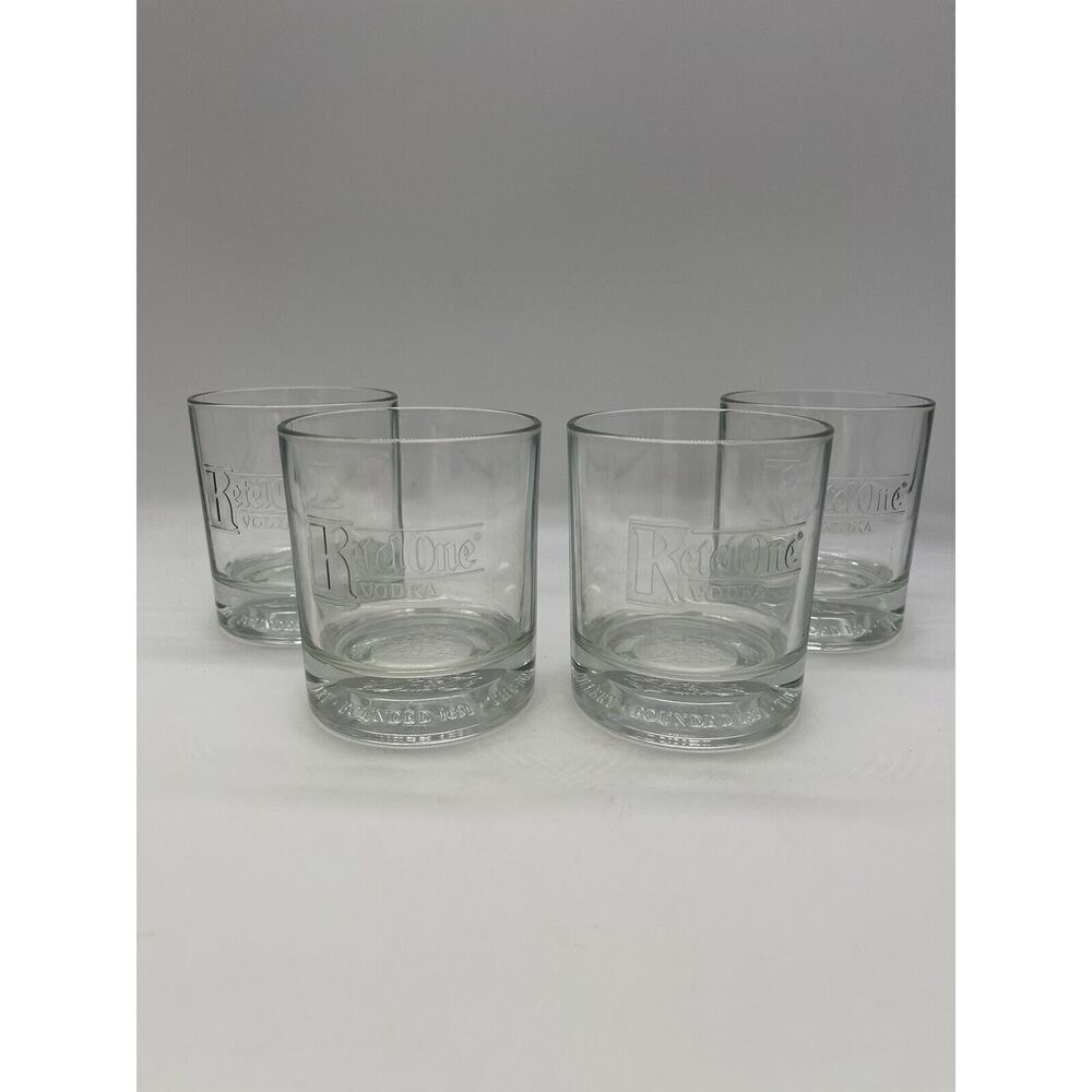 Ketel One Vodka Glasses Low Ball Italy Made Commemorative Crest Set of 4